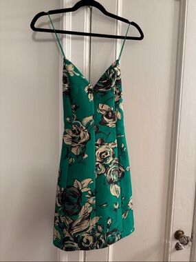 Alice + Olivia Green Floral Slip Mini Dress